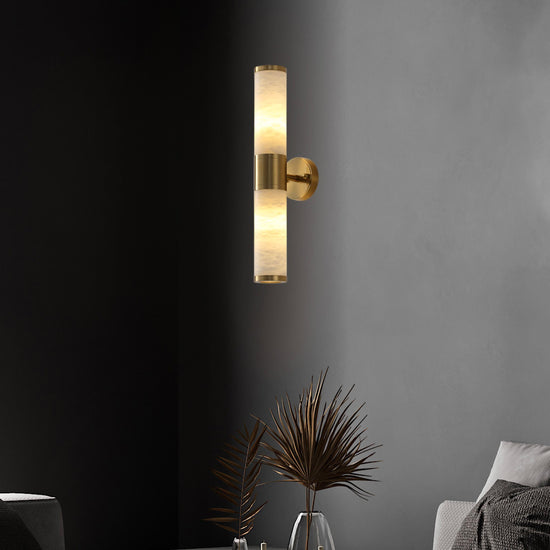 Arkas 2 Piece White Antique Marble Wall Sconce 48 Cm