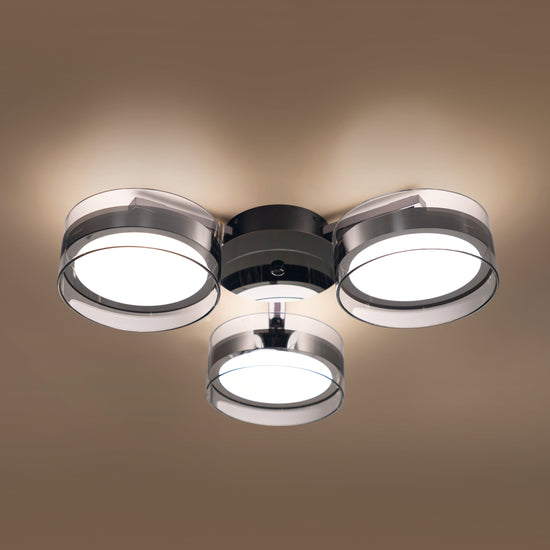 Berlin 3-Piece Platinum Stainless Transparent Glass Plafonier Chandelier