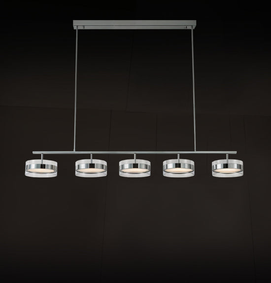 Berlin 5-Piece Platinum Stainless Transparent Glass Dining Table Chandelier