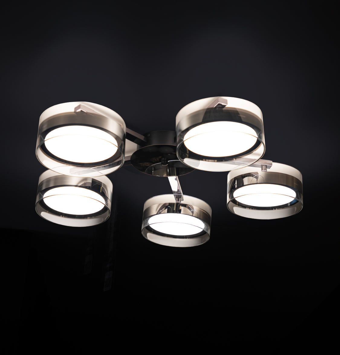 Berlin 5-Piece Platinum Stainless Transparent Glass Plafonier Chandelier - Heka Lighting & Trading Limited