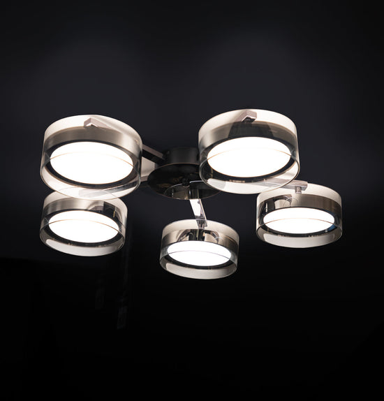 Berlin 5-Piece Platinum Stainless Transparent Glass Plafonier Chandelier