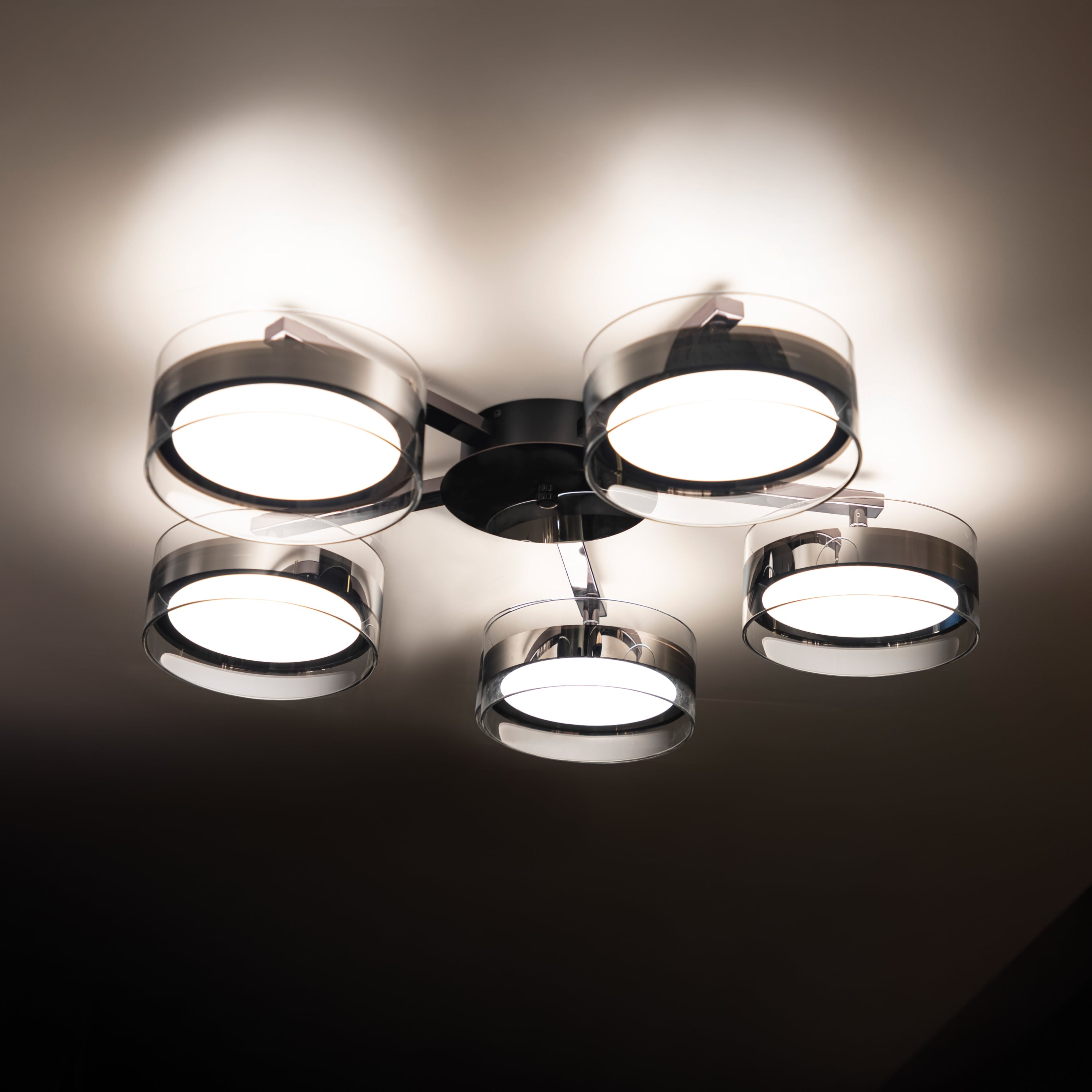 Berlin 5-Piece Platinum Stainless Transparent Glass Plafonier Chandelier - Heka Lighting & Trading Limited