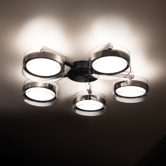 Berlin 5-Piece Platinum Stainless Transparent Glass Plafonier Chandelier
