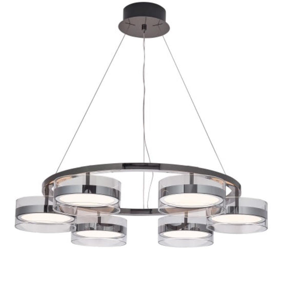 Berlin 6-Piece Platinum Stainless Transparent Glass Chandelier