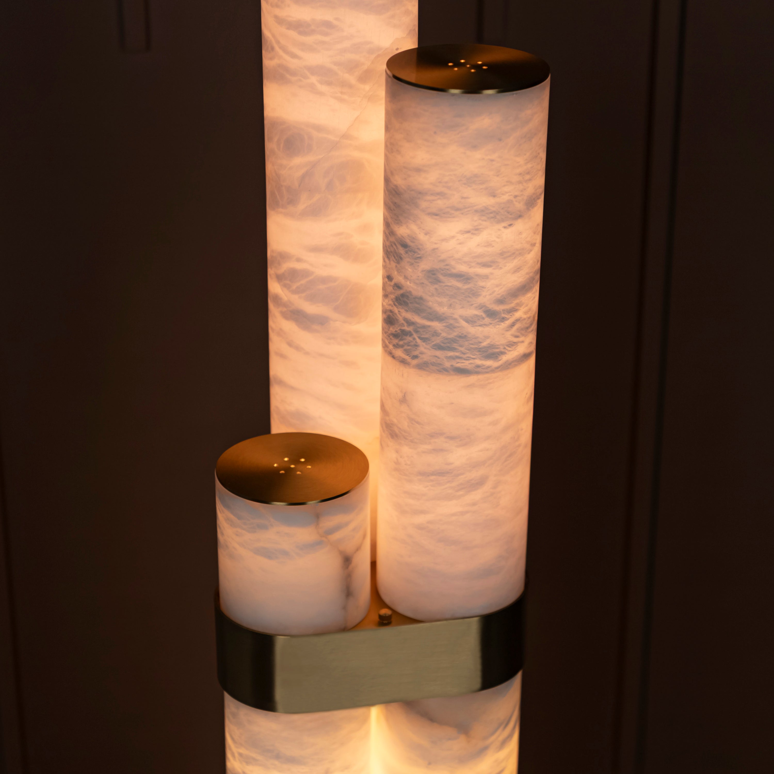 Capri Three Cylinder Marble Brushed Brass Led Floor Lamp - Heka Lighting & Trading Limited