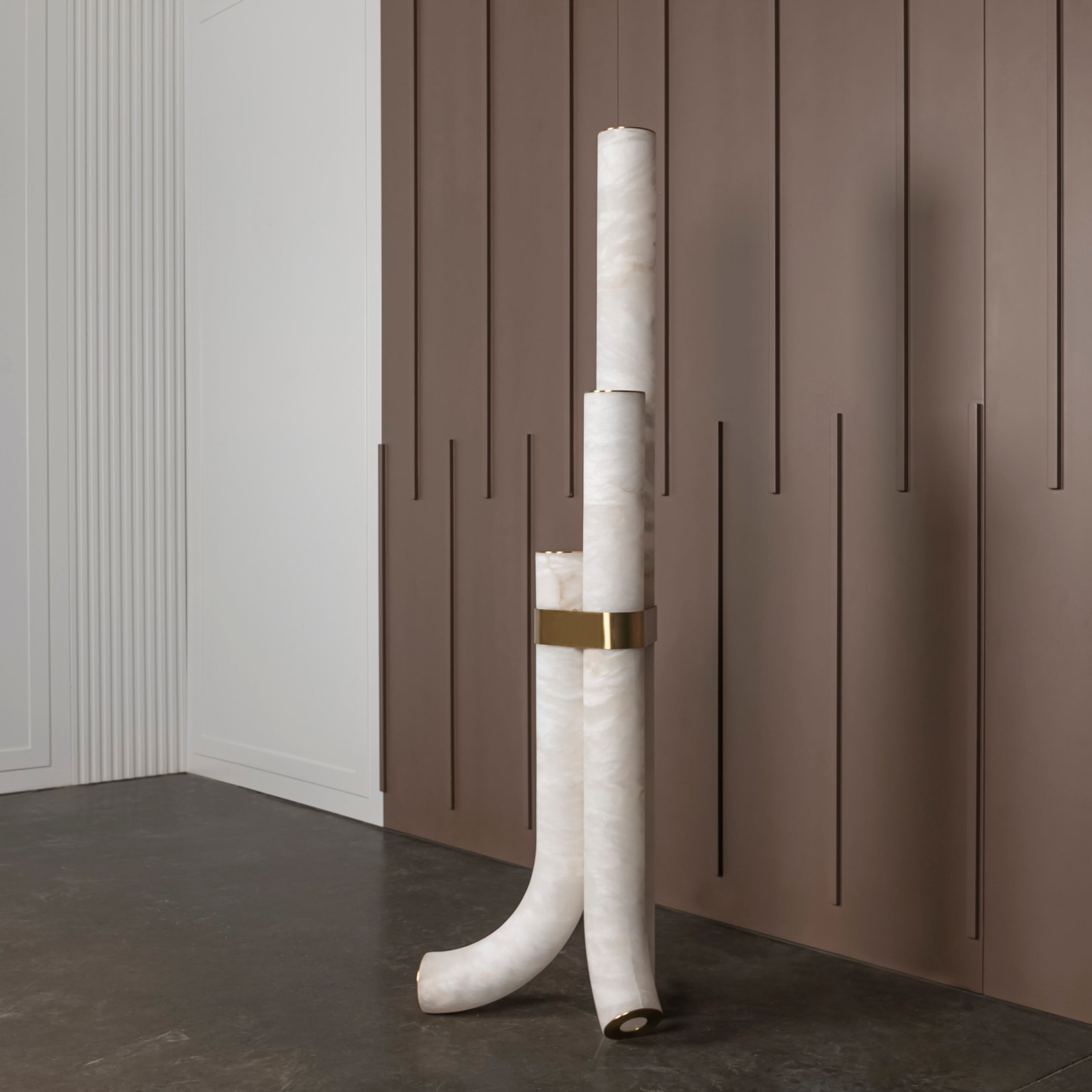 Capri Three Cylinder Marble Brushed Brass Led Floor Lamp - Heka Lighting & Trading Limited