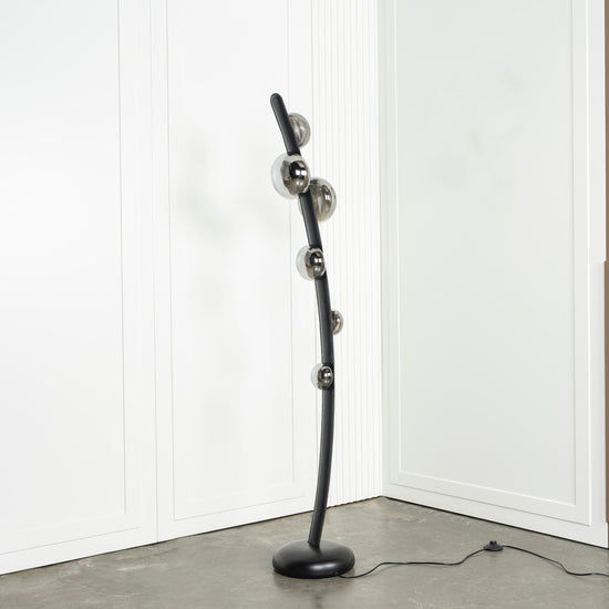 Labranda 6 Smoked Glass Black Leather Floor Lamp