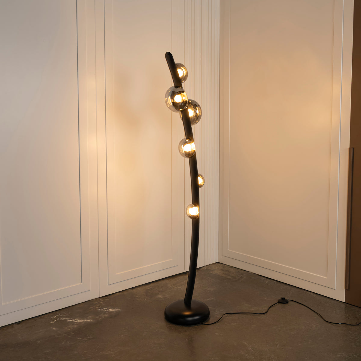 Labranda 6 Smoked Glass Black Leather Floor Lamp