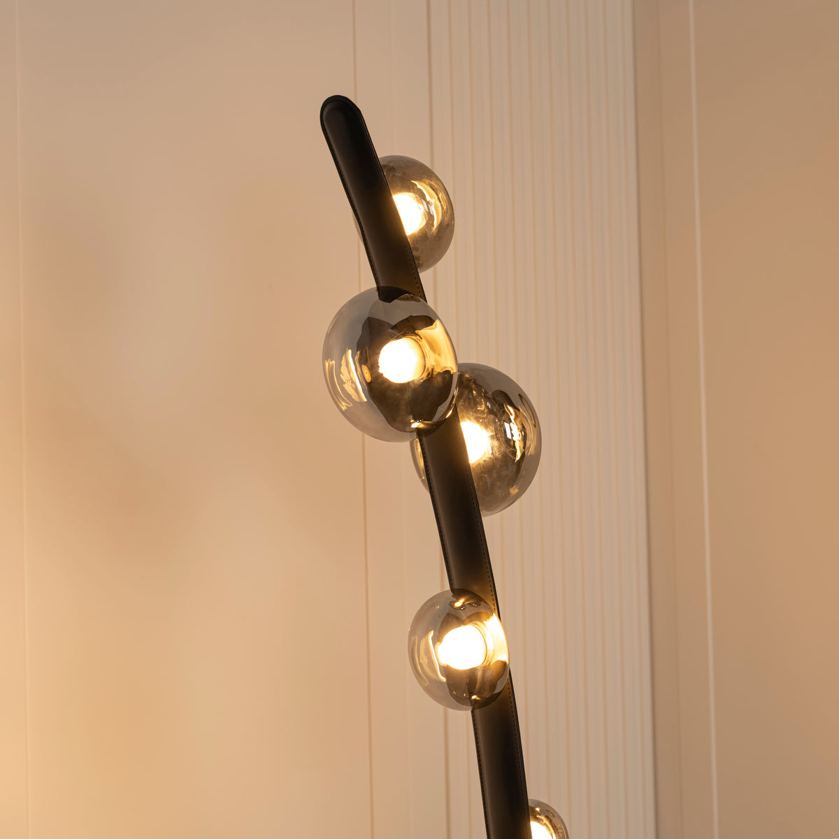 Labranda 6 Smoked Glass Black Leather Floor Lamp