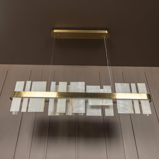 Ekho Marble Brushed Brass Dining Table Top Pendant Light Chandelier 120 Cm