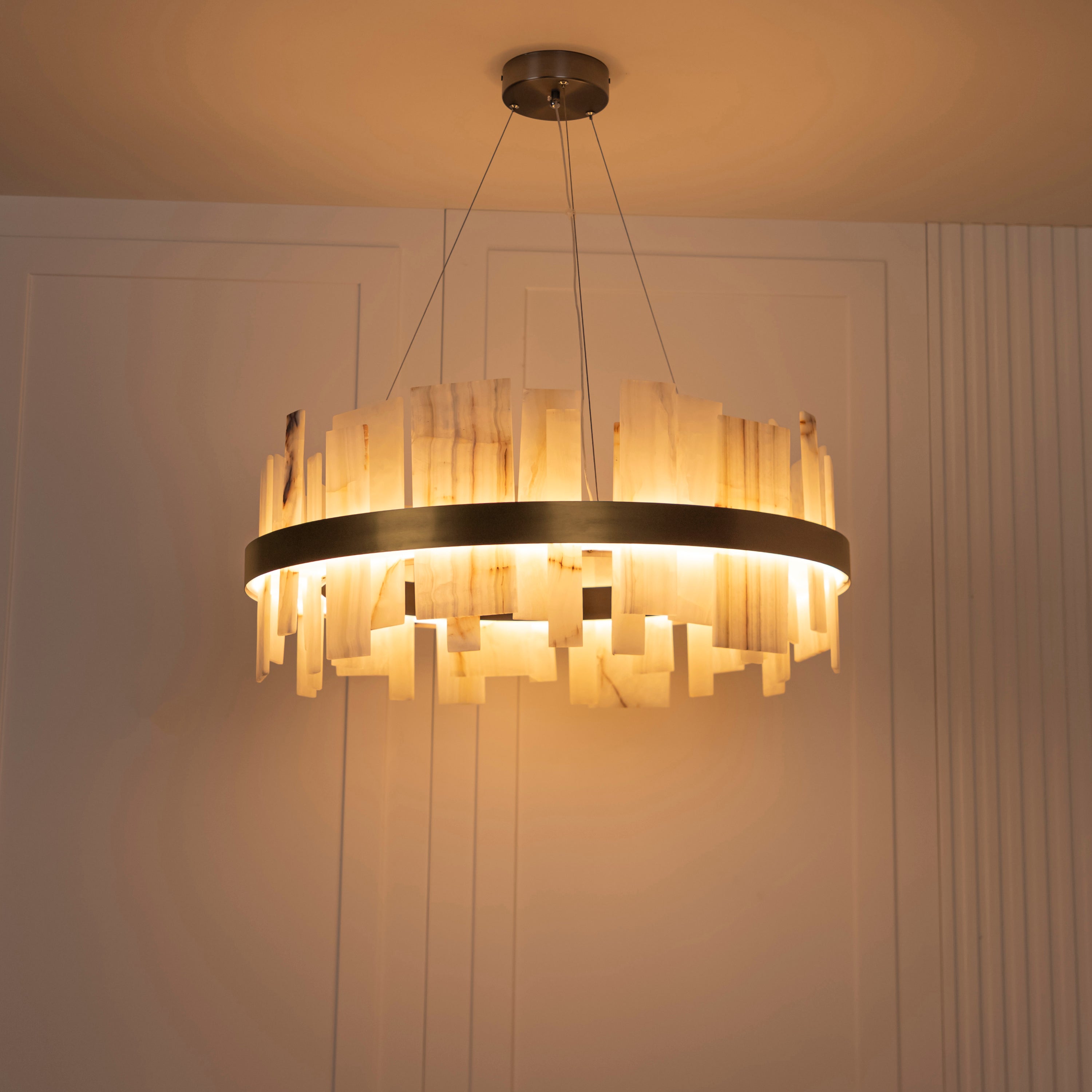 Ekho Marble Brushed Brass Pendant Light Chandelier 80 Cm - Heka Lighting & Trading Limited