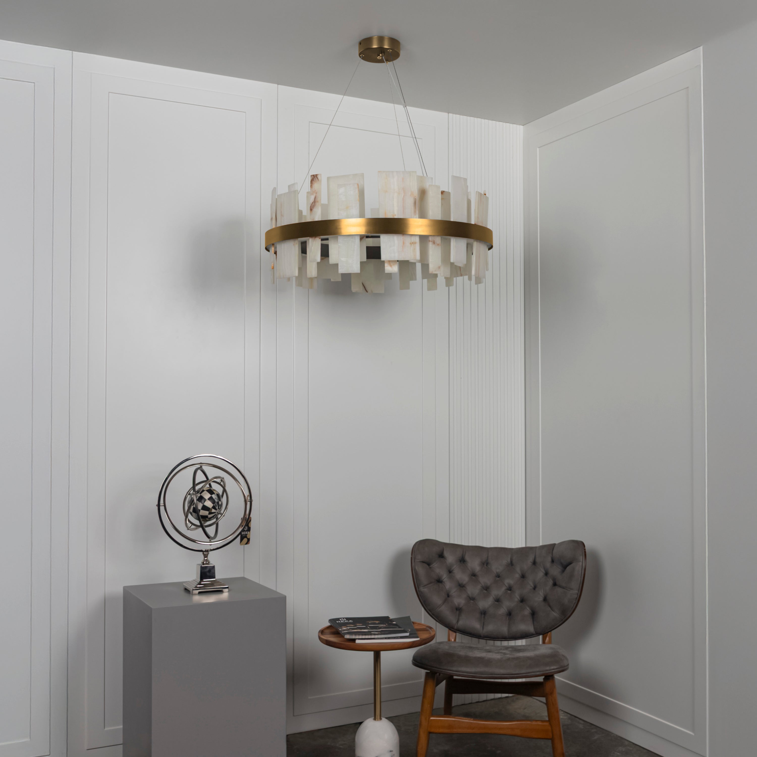 Ekho Marble Brushed Brass Pendant Light Chandelier 80 Cm - Heka Lighting & Trading Limited