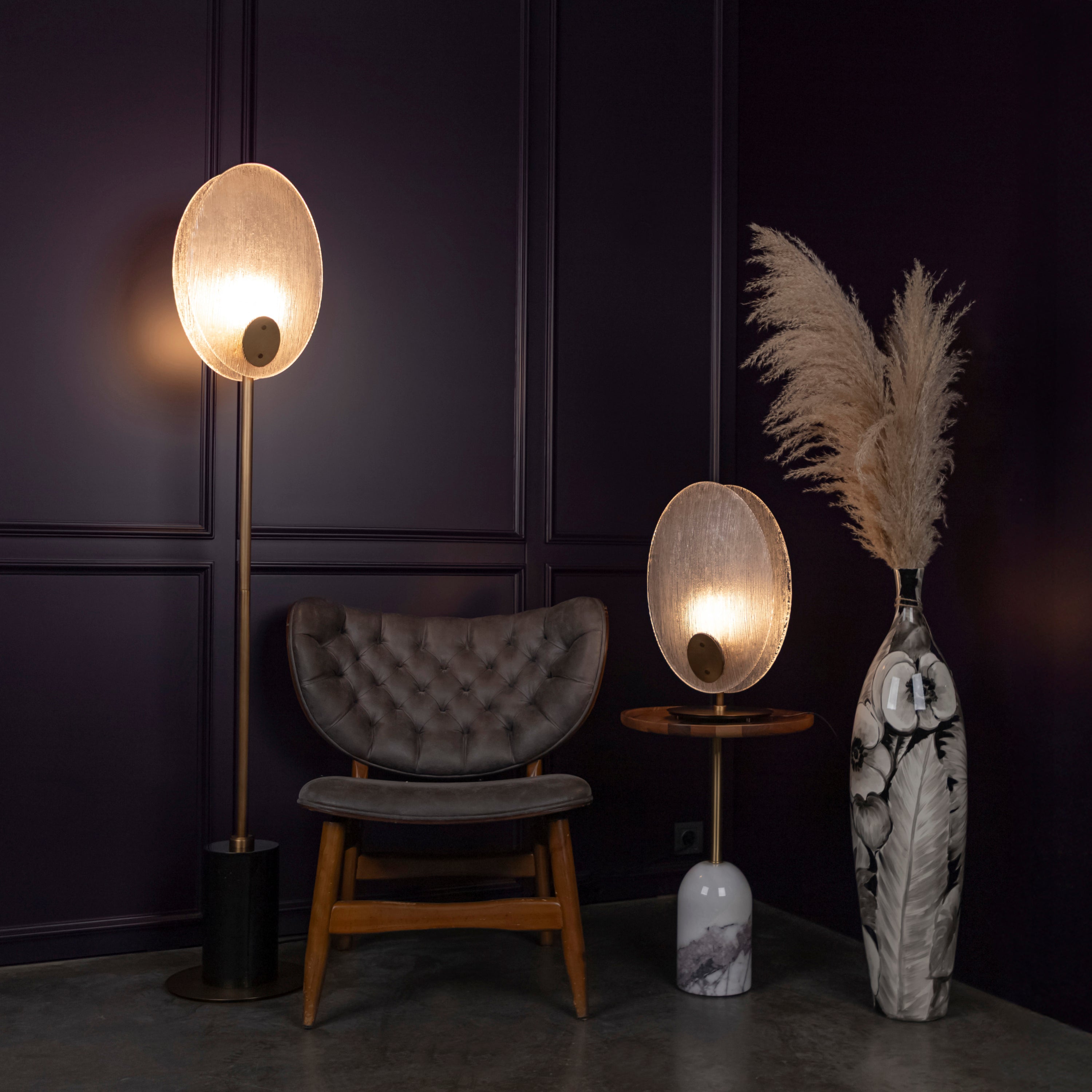 Gana Two White Frosted Glass Brushed Brass Floor Lamp - Heka Lighting & Trading Limited