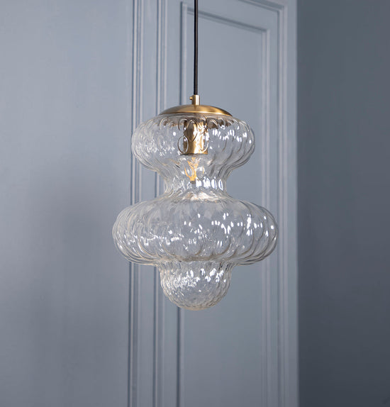 Lange Transparent Glass Antique E27 Pendant Light Chandelier 30Cm