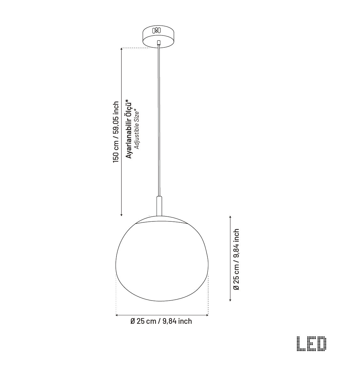 Viyana Meteorite Honey Antique Glass Led Pendant Light Chandelier 25 Cm