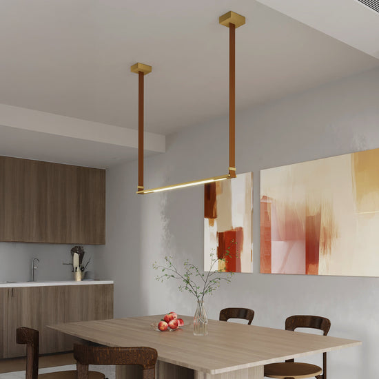 Lome Brown Leather Antique Dining Table Chandelier