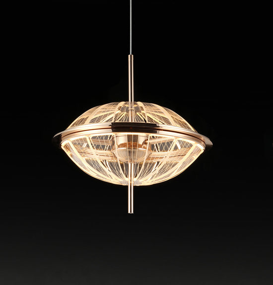 Carina Single Flattened Transparent Acrylic Gold Pendant Light 30 Cm