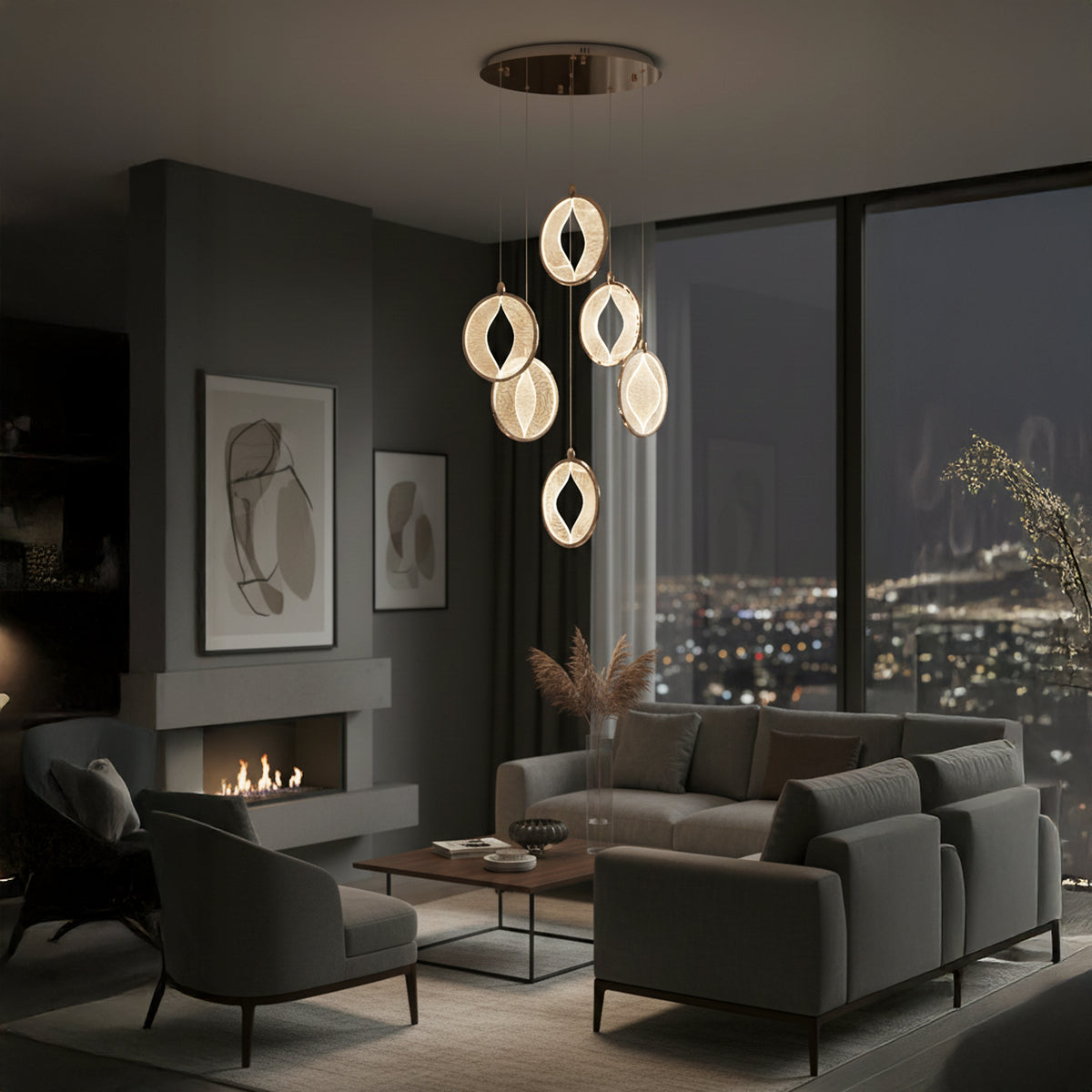 Asena 6-Piece Living Room Acrylic Led Pendant Light Chandelier