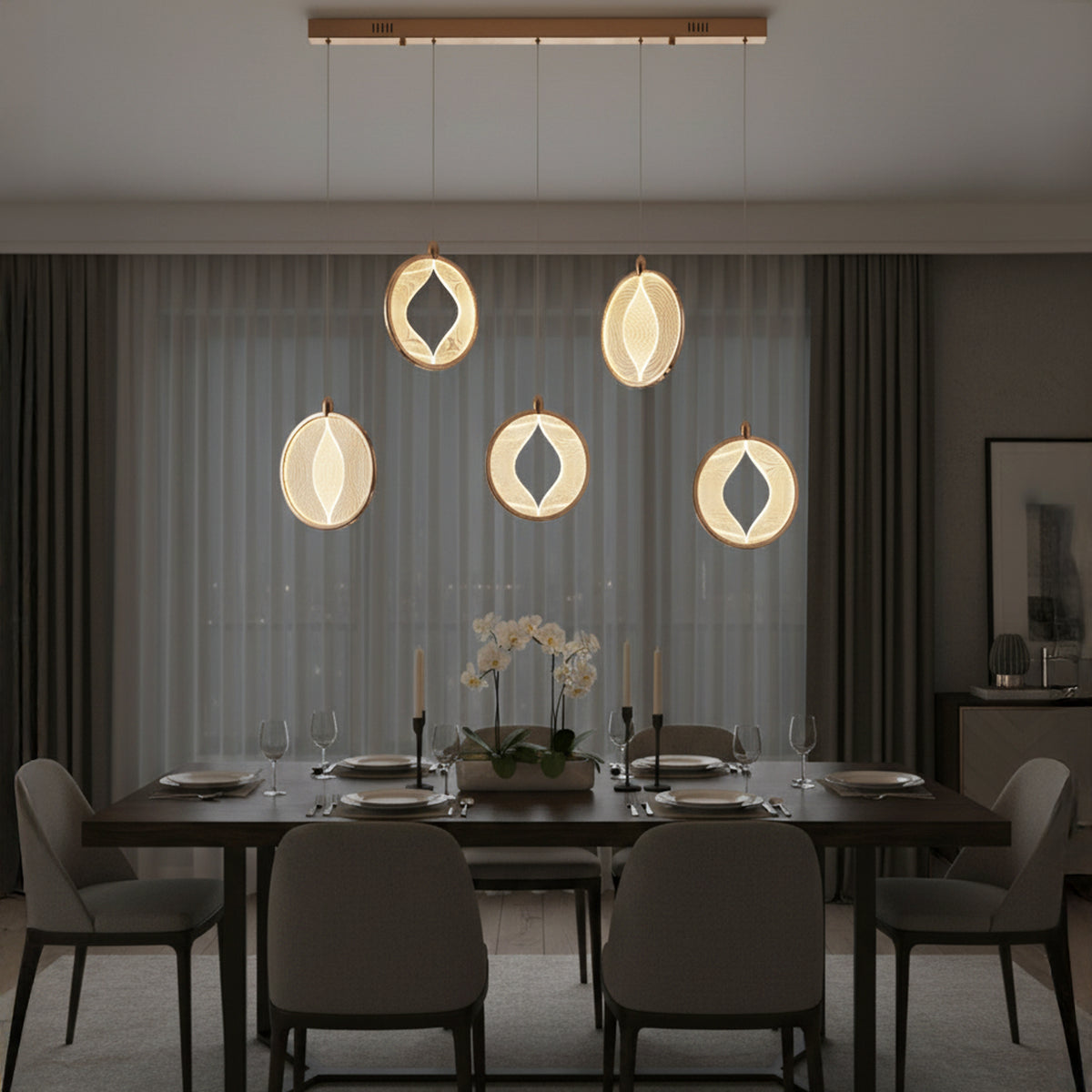 Asena 5-Piece Acrylic Dining Table Top Led Pendant Light Chandelier