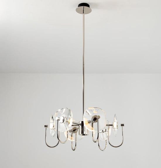 Üsküp 6-Piece Transparent Crystal Chrome Living Room Chandelier