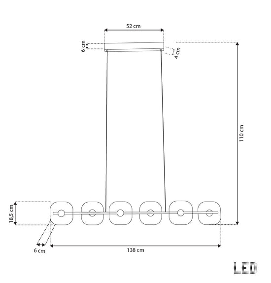 Üsküp 6-Piece Transparent Crystal Chrome Dining Table Chandelier