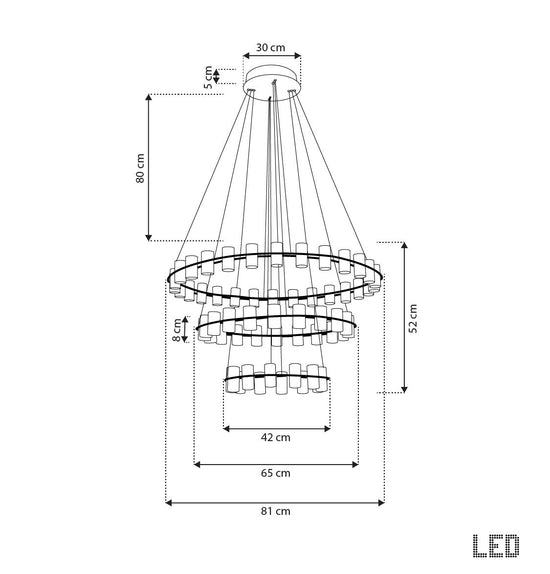 Panama 12+20+28 Transparent Acrylic Black Chandelier