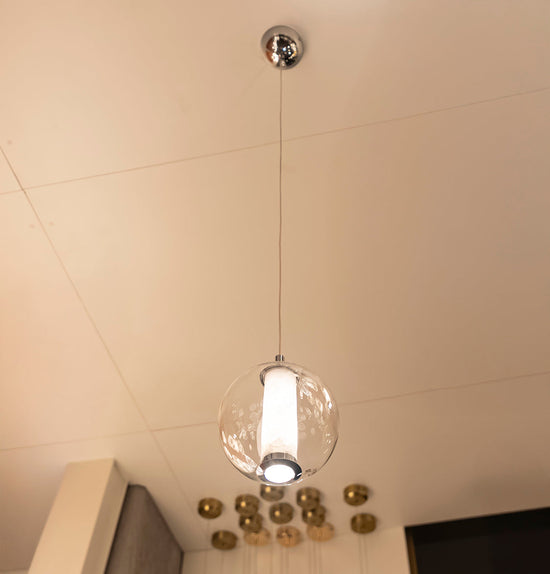 Bükreş Single Chrome Stainless Transparent Glass Chandelier 15 Cm