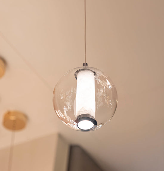 Bükreş Single Chrome Stainless Transparent Glass Chandelier 15 Cm