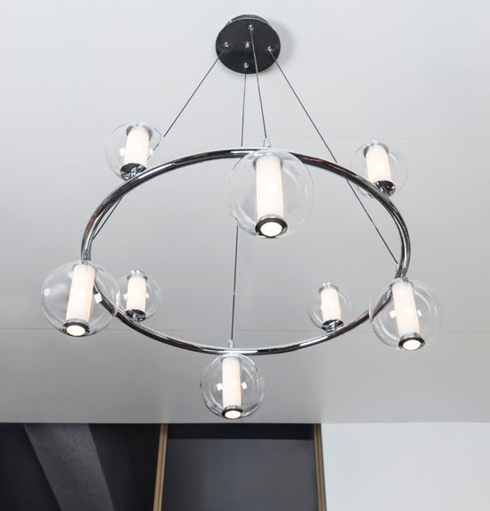 Bükreş 8-Piece Chrome Stainless Transparent Glass Chandelier 80Cm