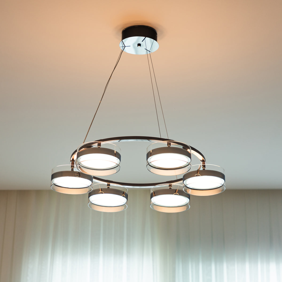 Berlin 6-Piece Platinum Stainless Transparent Glass Chandelier