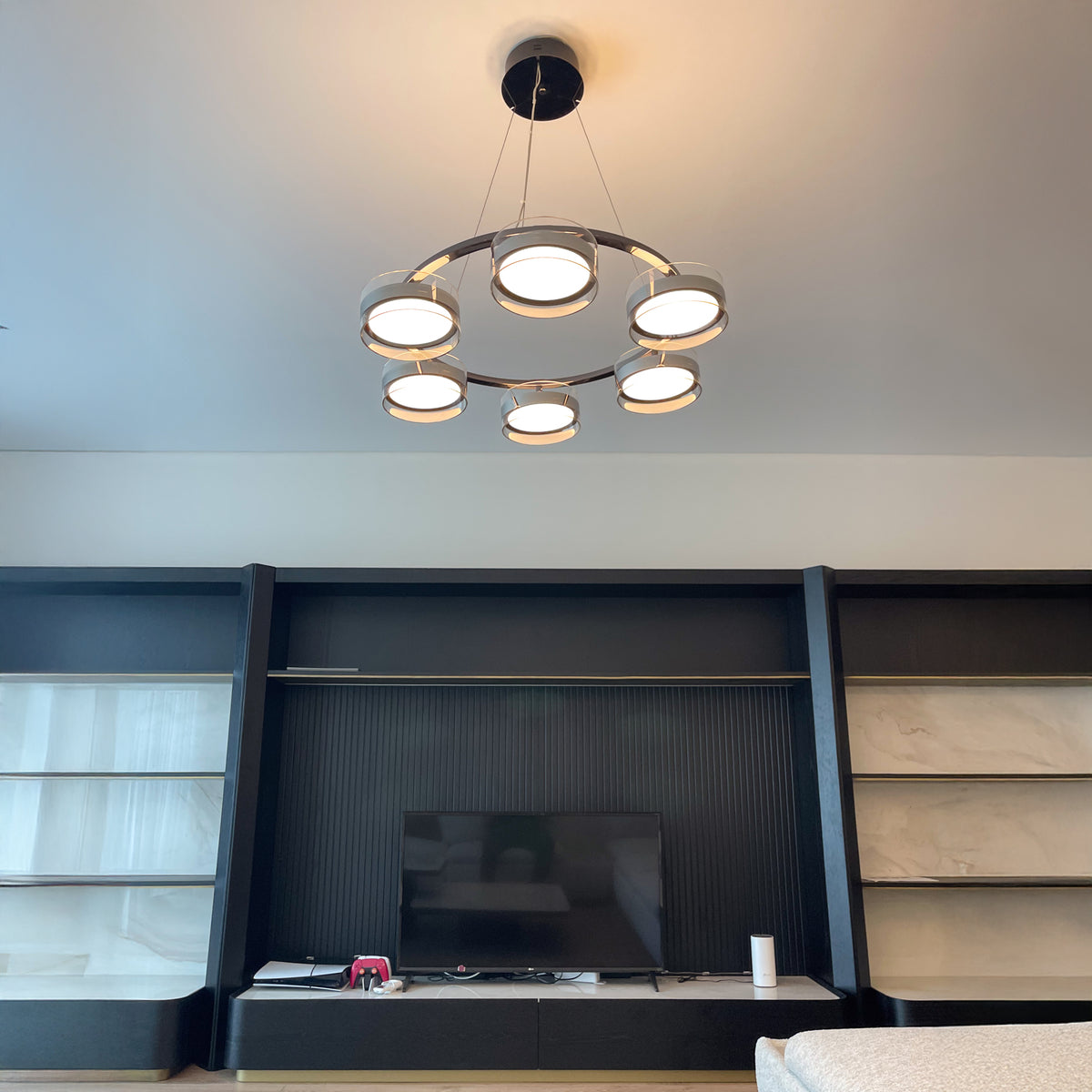 Berlin 6-Piece Platinum Stainless Transparent Glass Chandelier
