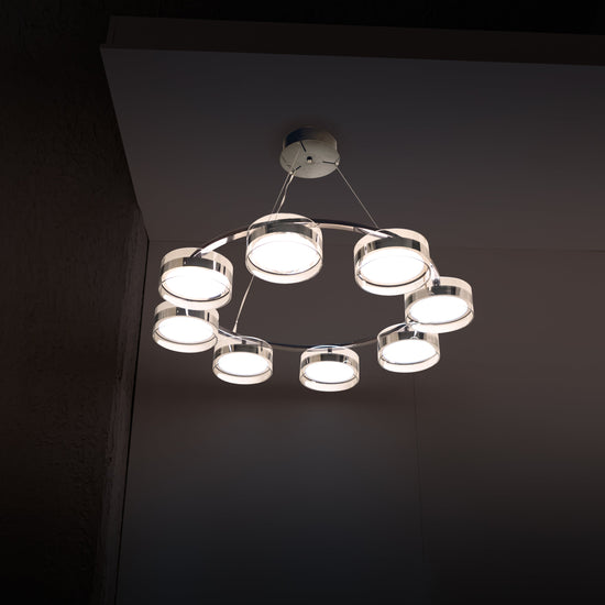 Berlin 8-Piece Platinum Stainless Transparent Glass Chandelier