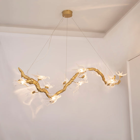 Peru Brass Transparent Swallow Glass Chandelier 150 Cm