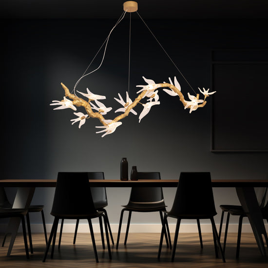 Peru Brass Transparent Swallow Glass Chandelier 150 Cm