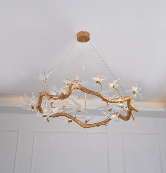 Peru Brass Transparent Swallow Glass Chandelier 100Cm