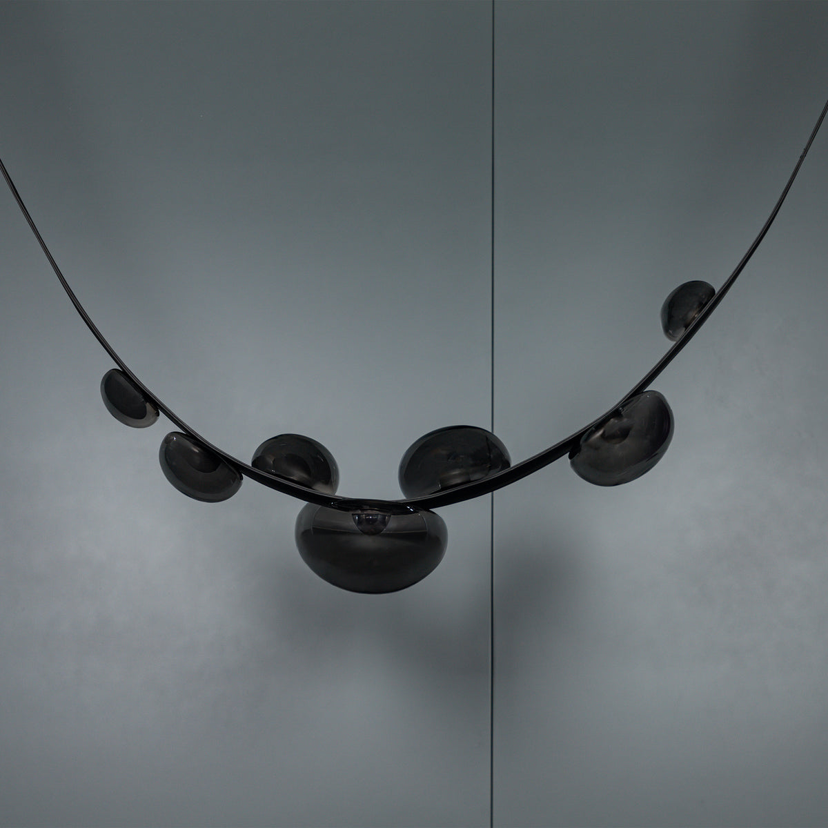 Labranda 7-Piece Smoked Glass Black Leather Belted Chandelier