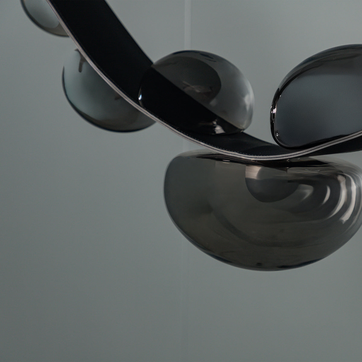 Labranda 7-Piece Smoked Glass Black Leather Belted Chandelier