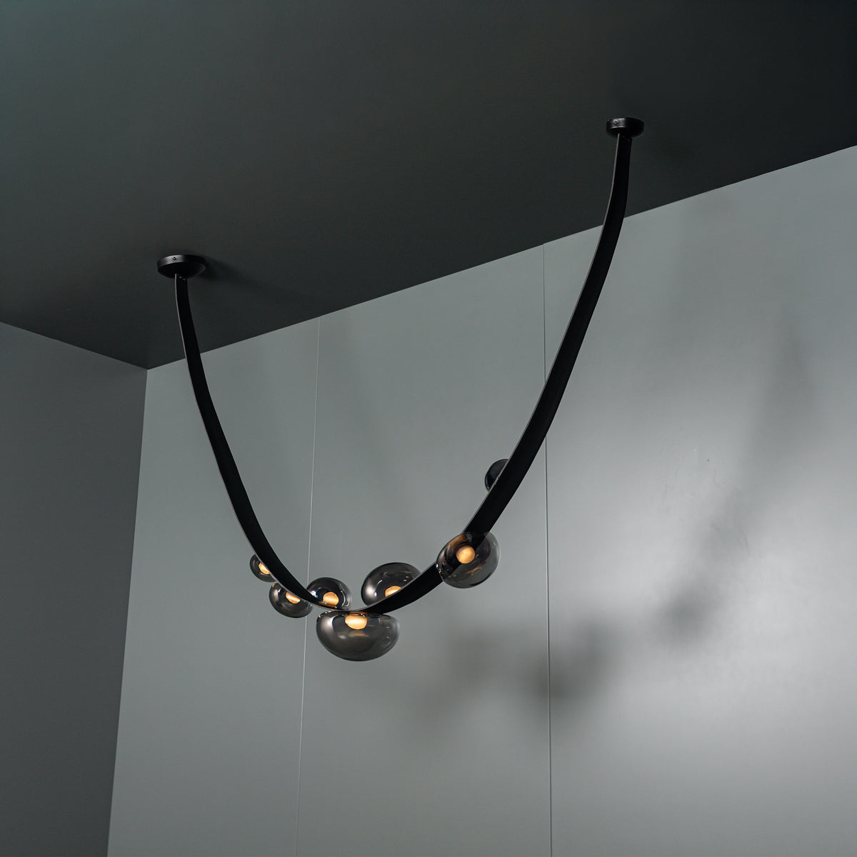 Labranda 7-Piece Smoked Glass Black Leather Belted Chandelier