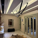 Modern interior design of a hallway with decorative lighting and wall mirror.