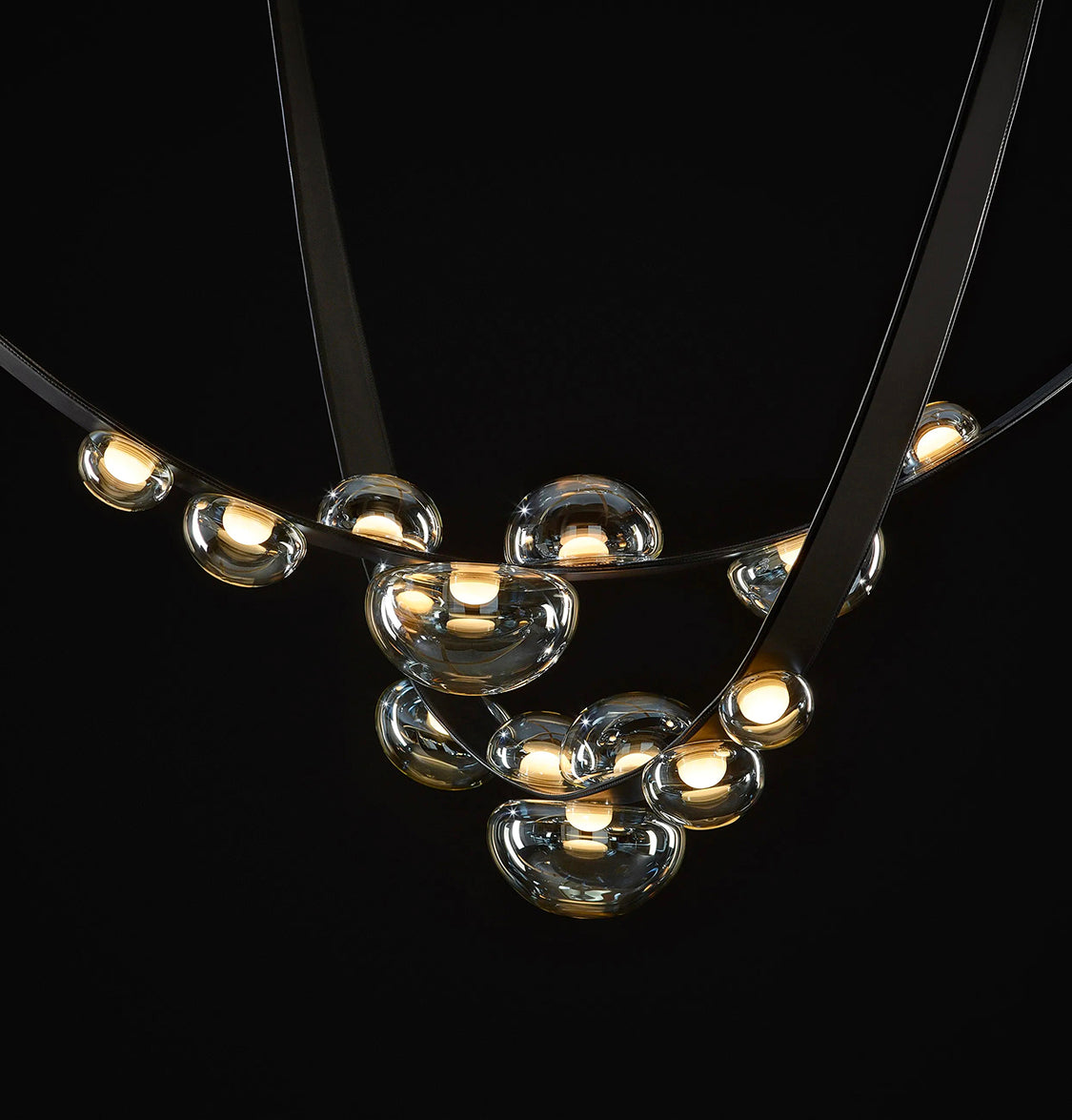 Labranda 7-Piece Smoked Glass Black Leather Belted Chandelier - Heka Lighting & Trading Limited