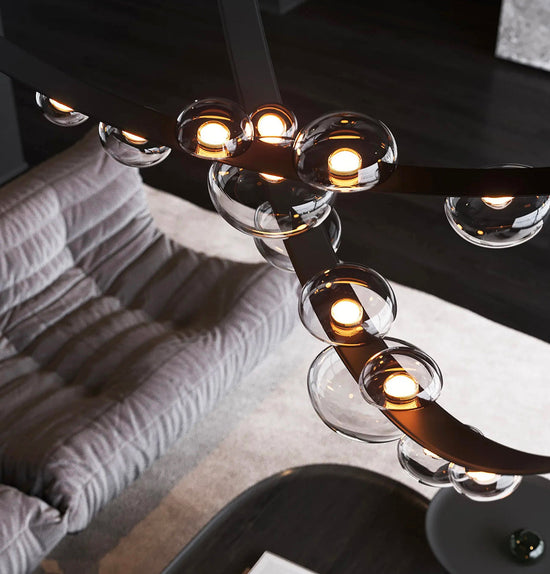 Labranda 7-Piece Honey Glass Brown Leather Belted Chandelier