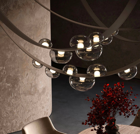 Labranda 7-Piece Honey Glass Brown Leather Belted Chandelier