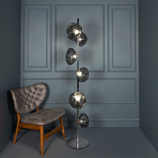 Hobart 6-Piece Smoked Glass Chrome Floor Lamp