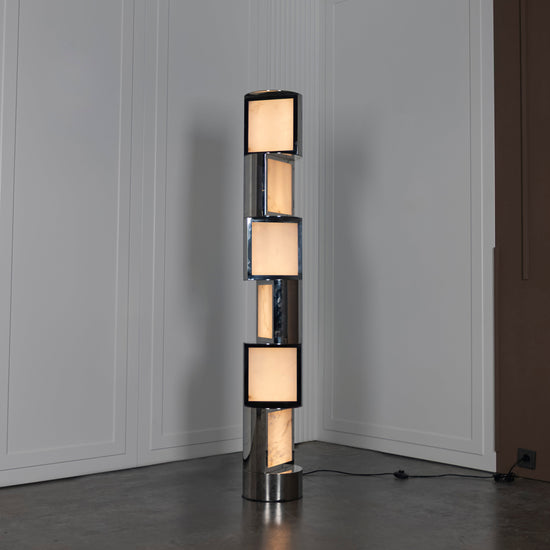 Santiago White Marble Chrome Floor Lamp | Modern Decorative Lighting For Homes & Hotels
