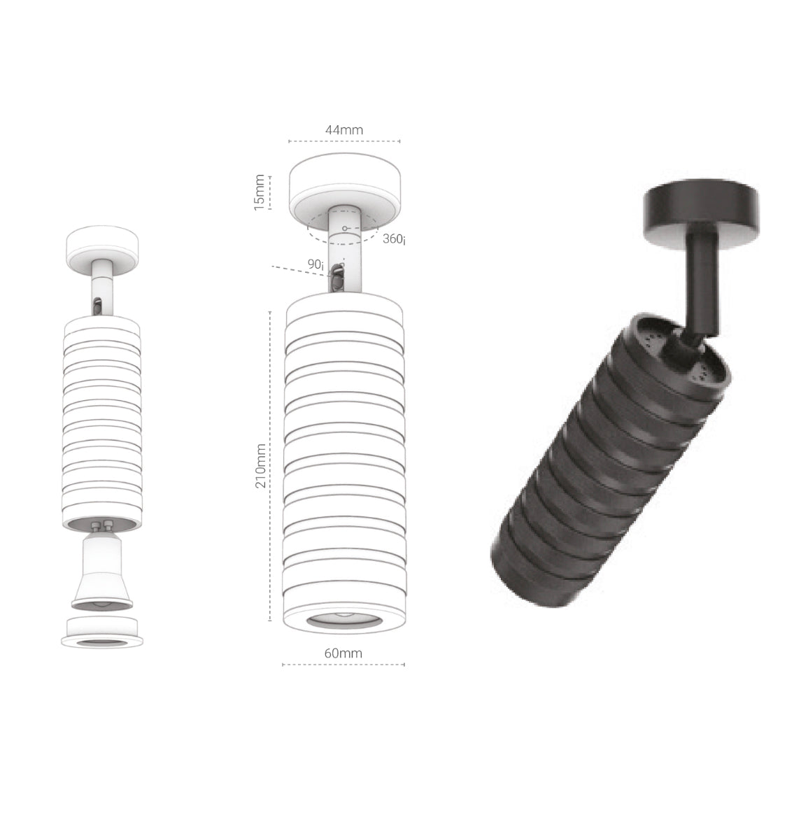 Eva Black Serrated Spot 6X21 Cm - Heka Lighting & Trading Limited