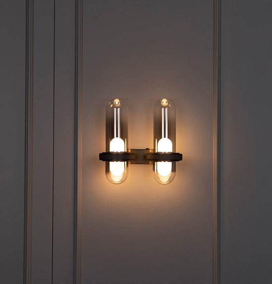 Kabil Double Smoked Glass Gray Wall Sconce 28 Cm
