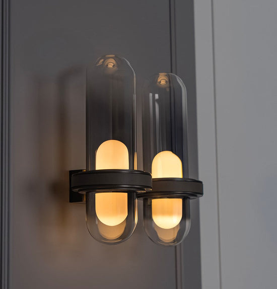 Kabil Double Smoked Glass Gray Wall Sconce 28 Cm
