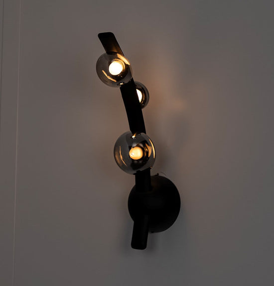 Kinşasa Black Leather Three Smoked Glass Wall Sconce