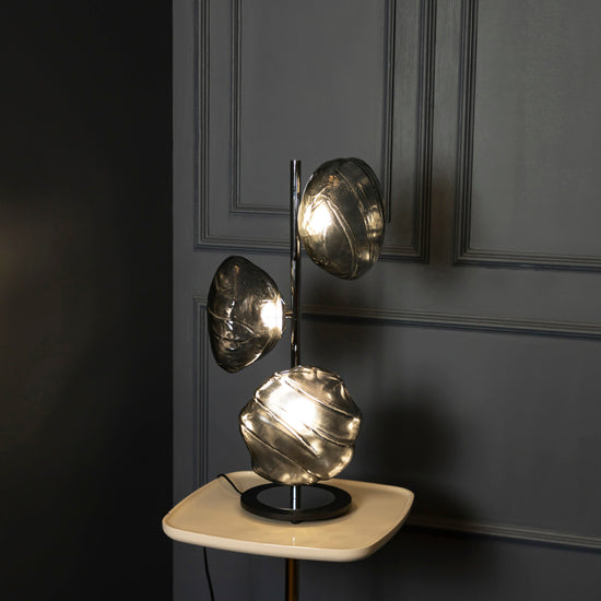 Hobart 3-Piece Smoked Glass Chrome Table Lamp