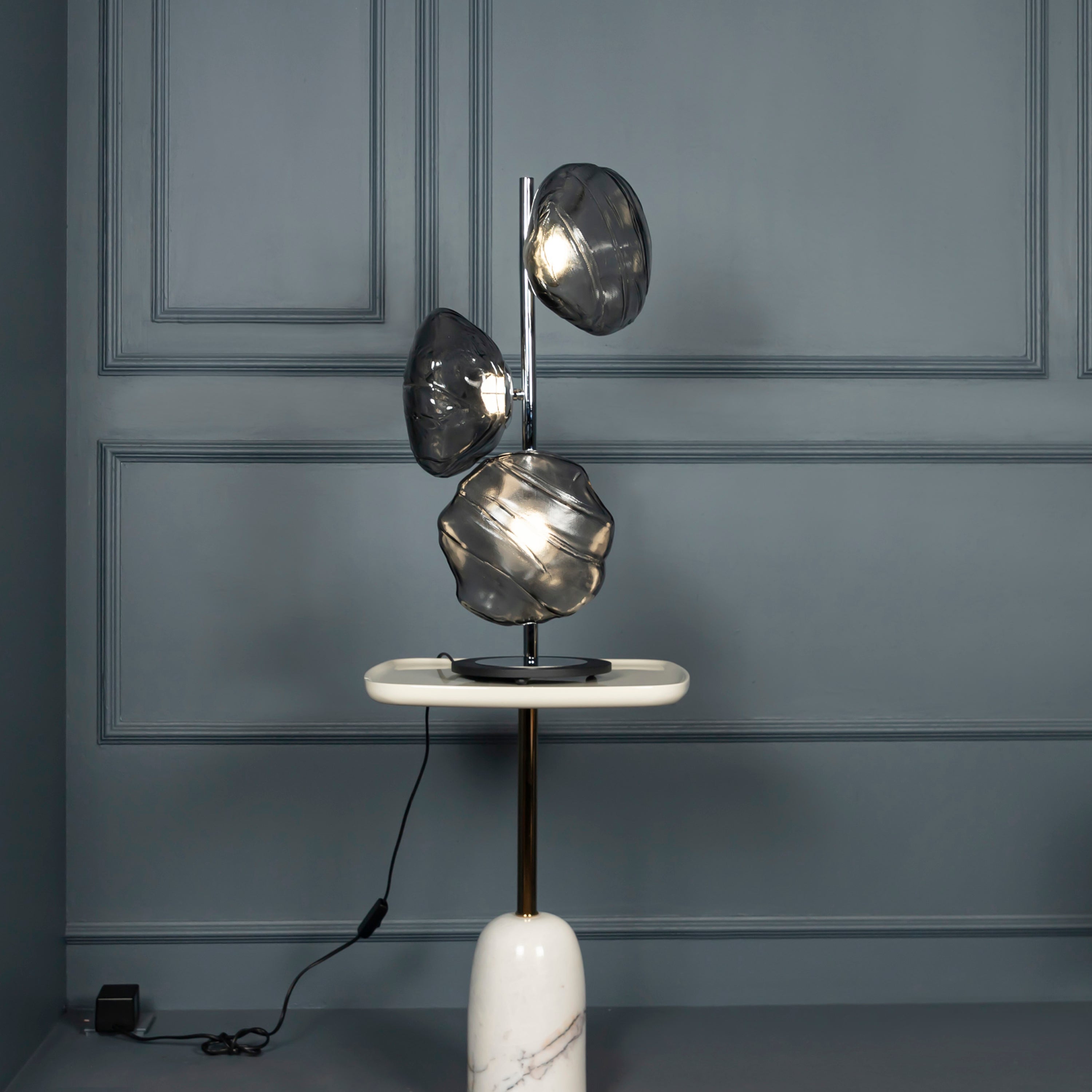 Hobart 3-Piece Smoked Glass Chrome Table Lamp - Heka Lighting & Trading Limited